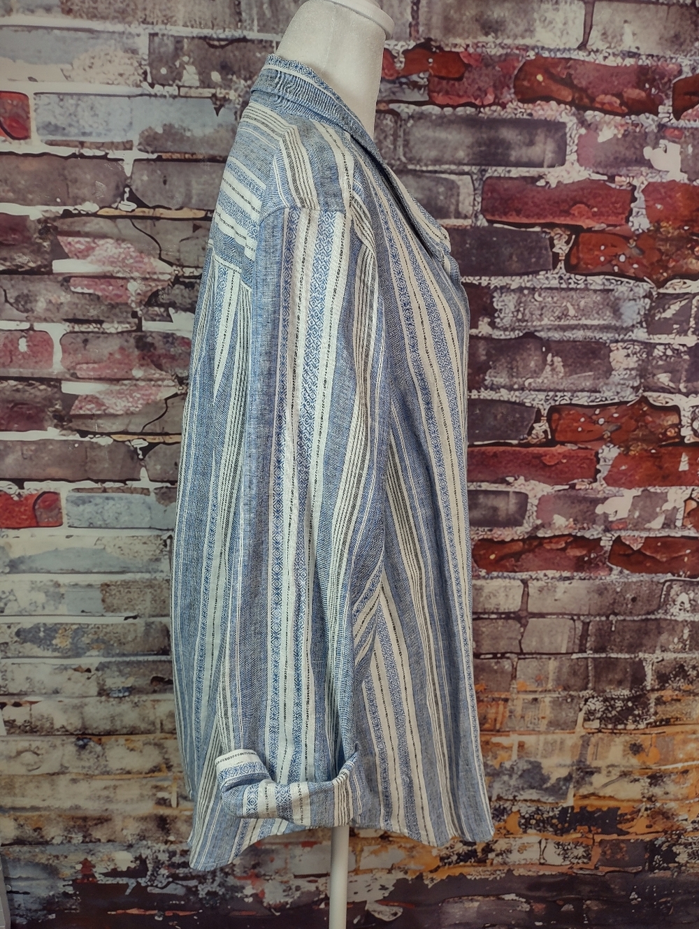 Lucky Brand Baja Stripe Linen Blend Shirt - Picture 4 of 9